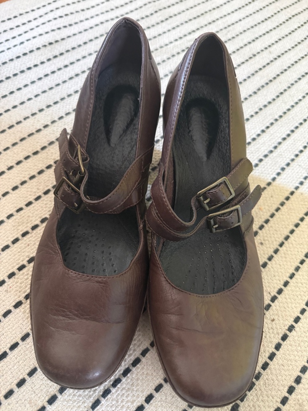 Clarks Brown leather Double-Buckle Mary Jane Flats